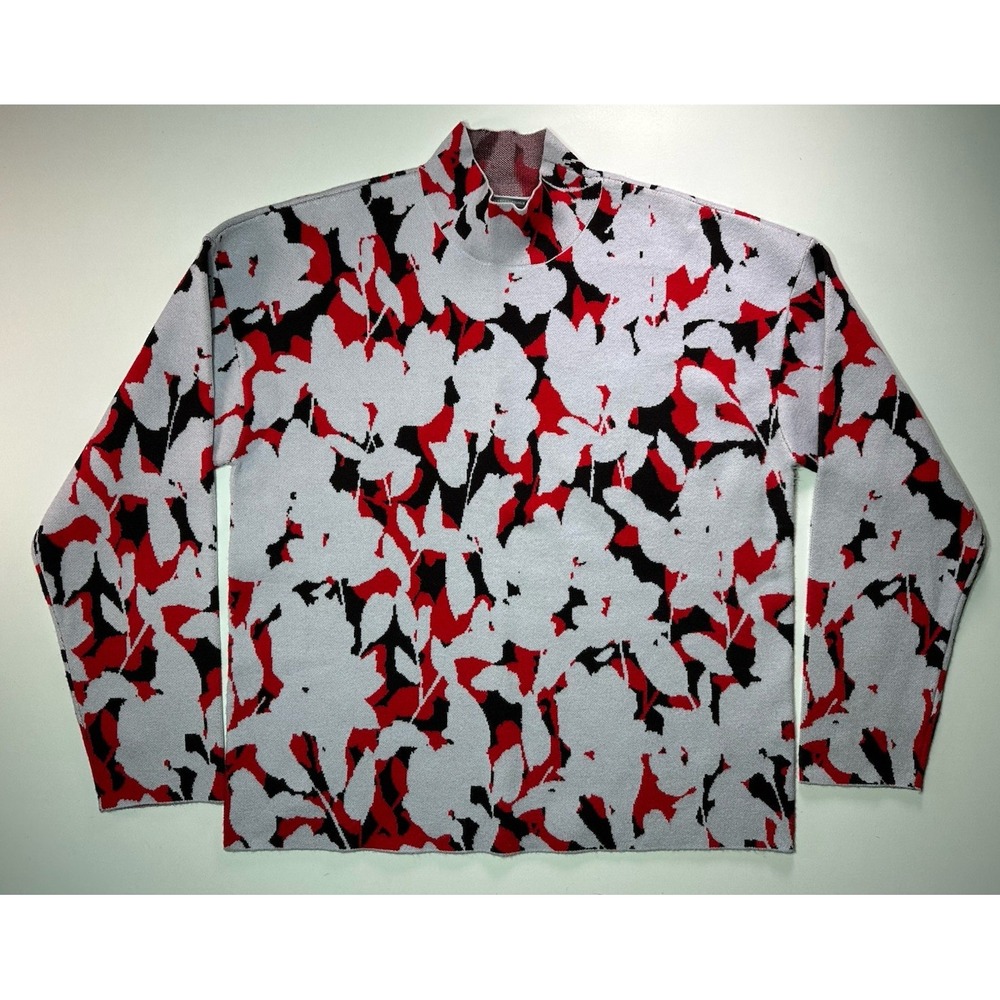 ANTHROPOLOGIE Sweater Womens Large Lizzie Mock Neck Floral Knit Long Sleeve Top